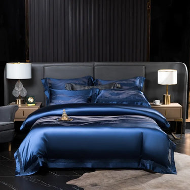 Ocean Blue Luxury Silky Satin Soft Egyptian Cotton 1000TC Bedding Set